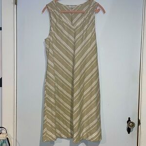 Liz Claiborne striped linen blend sleeveless dress Sz Large cream, tan, & gold